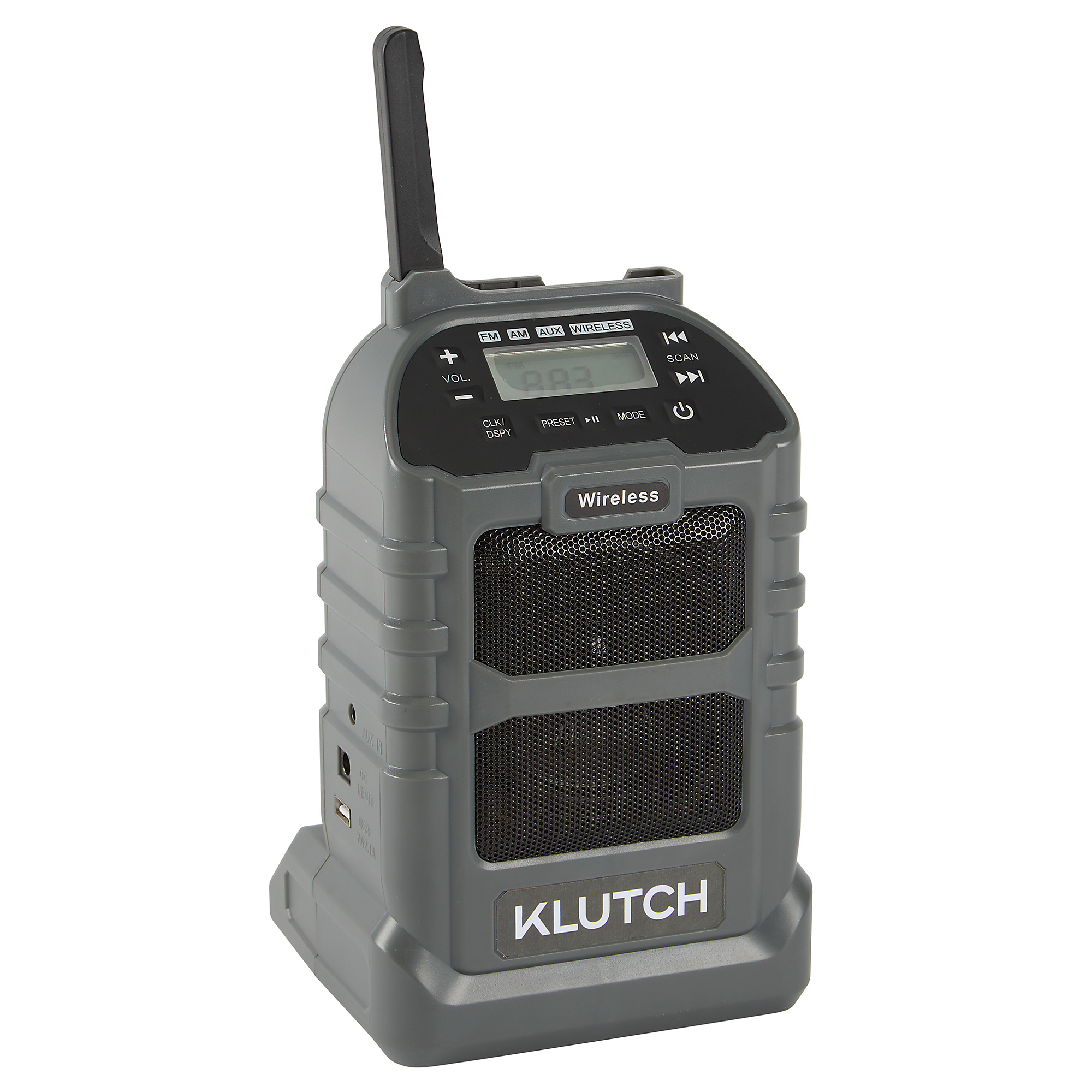 Klutch Dual-Power Wireless Jobsite Radio, KLiQ 20V, 120V AC, Bare Tool